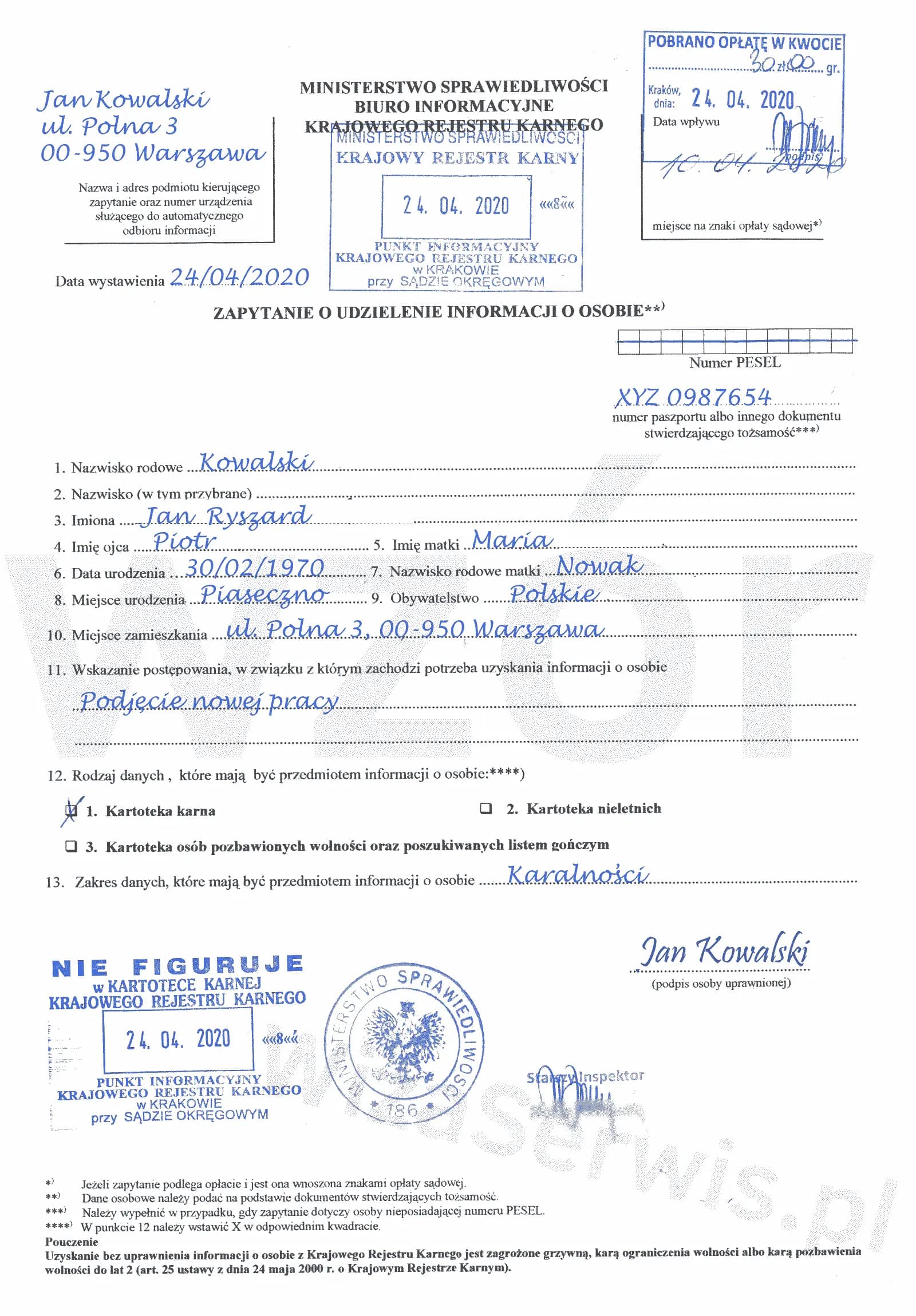 Zaświadczenie o niekaralności