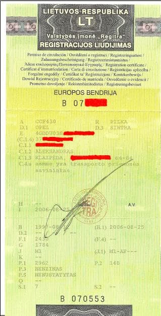 Dowód rejestracyjny — Litwa