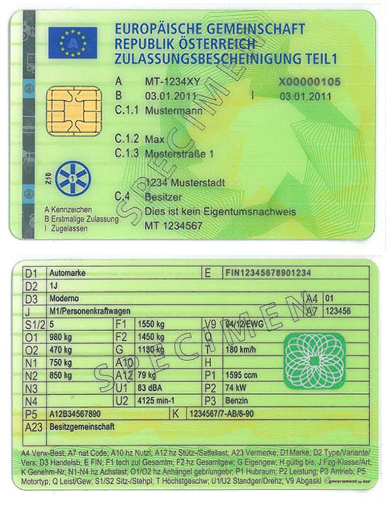 Dowód rejestracyjny — Austria