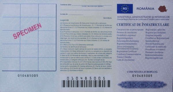 Dowód rejestracyjny — Rumunia