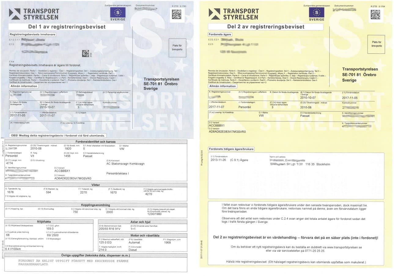 Dowód rejestracyjny — Szwecja